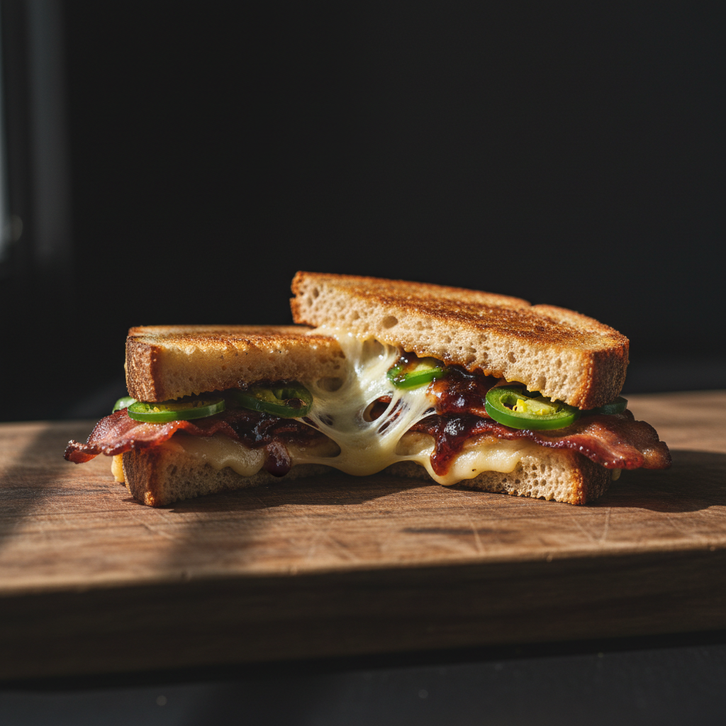 Smoked Bacon & Bourbon Jam Grilled Cheese with Jalapeño